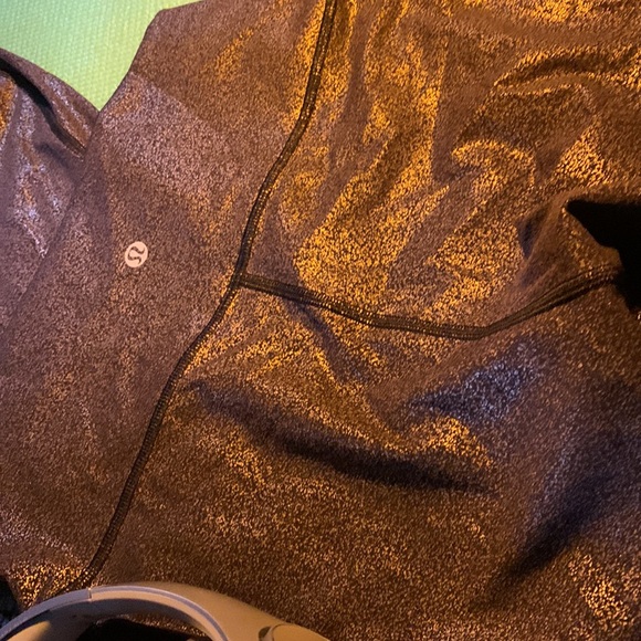 Workout Set: Black Lululemon Top and Metallic Lululemon Leggings - Picture 2 of 7